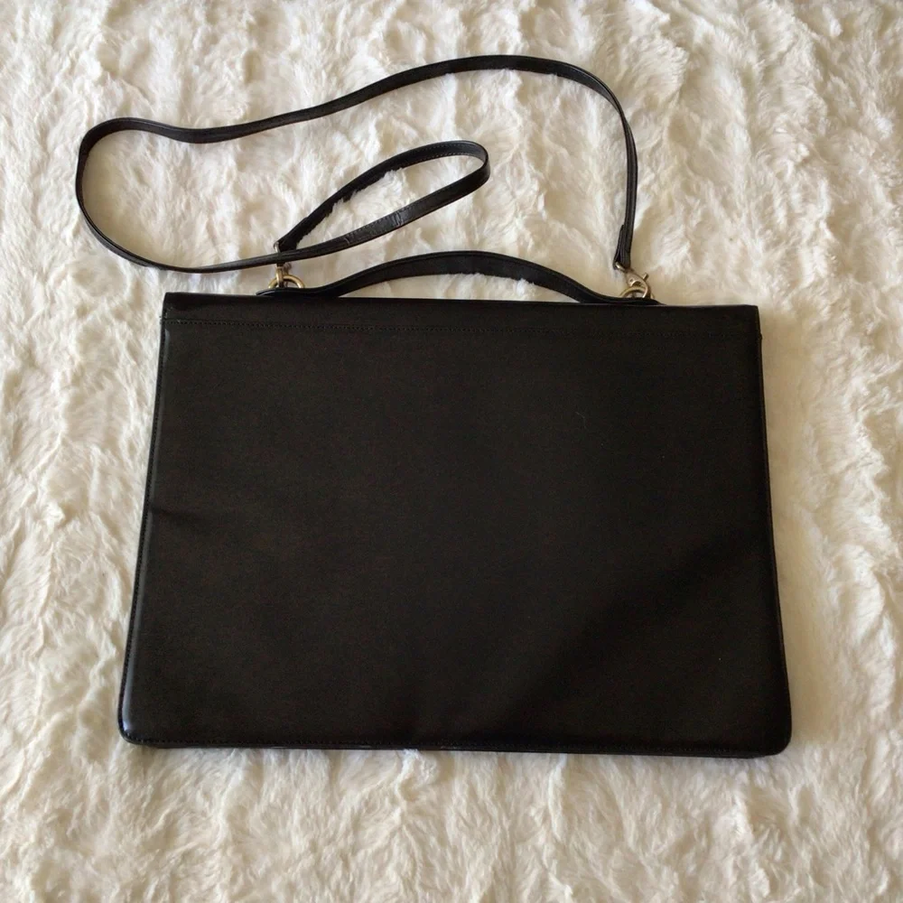 Harrods All Leather Attaché Briefcase Messenger Black